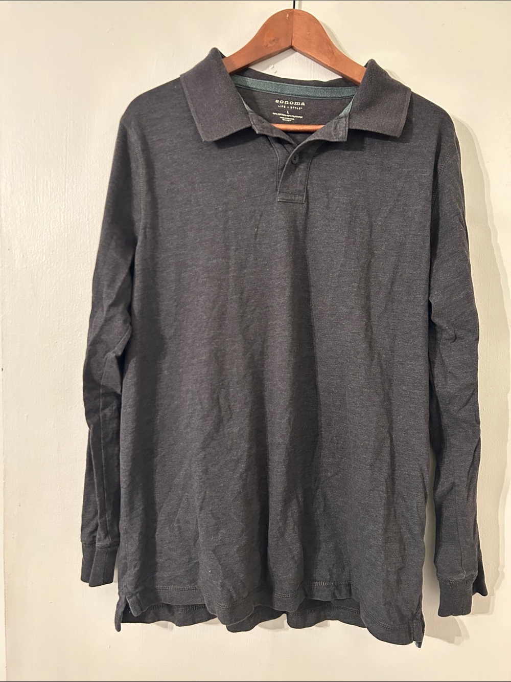 NWOT Sonoma Men's Long-Sleeve Polo — Charcoal Gray